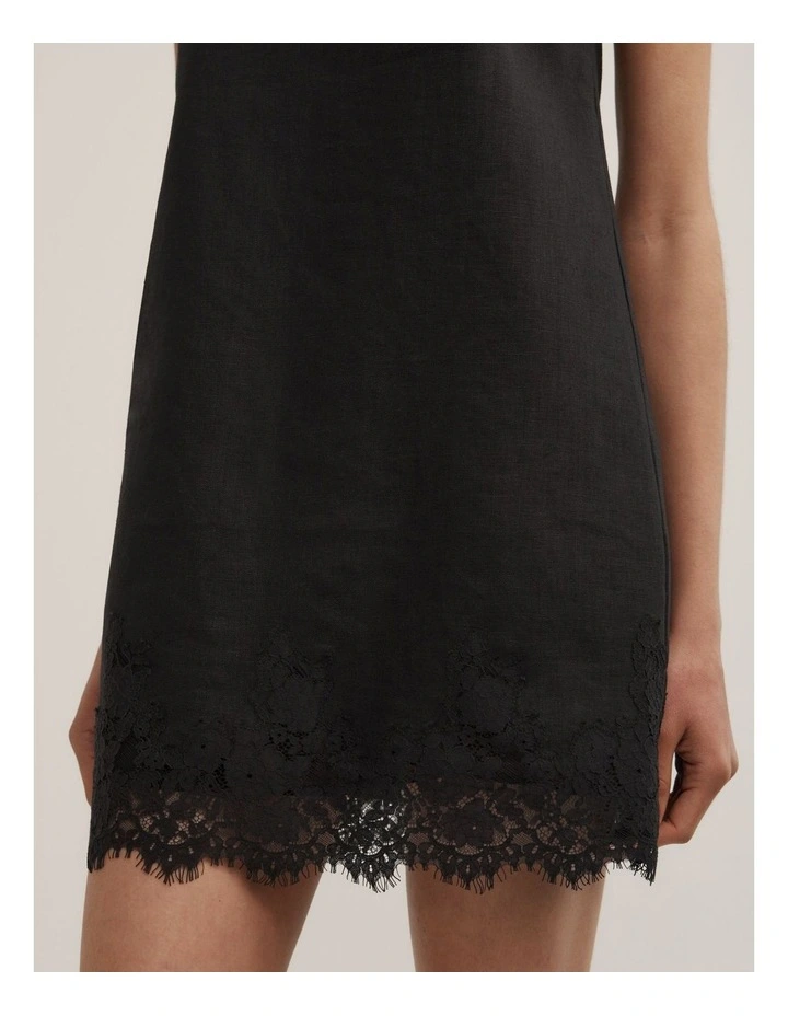 Linen Lace Mini Dress in Black image 4