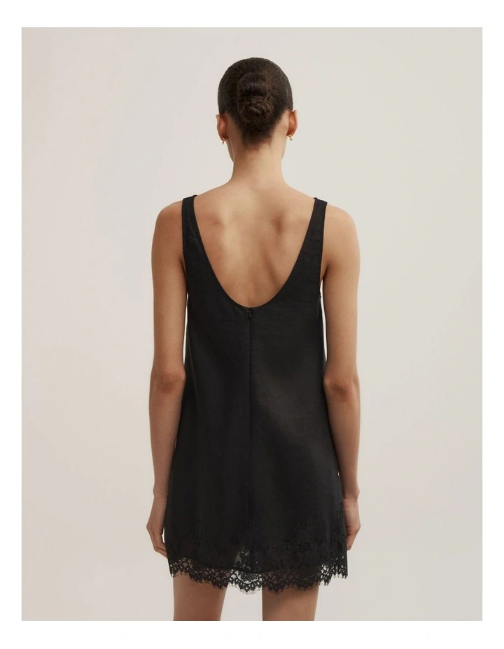 Linen Lace Mini Dress in Black image 5