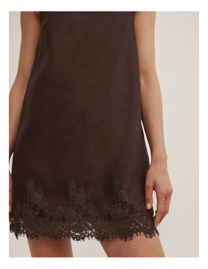 Linen Lace Mini Dress in Espresso image 3