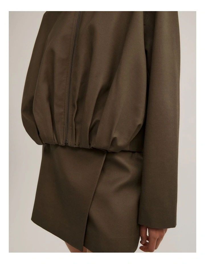 Gathered Hem Bomber Jacket in Khaki image 5