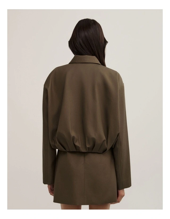 Gathered Hem Bomber Jacket in Khaki image 6