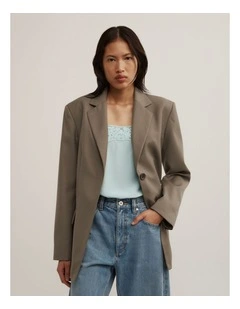 Tab Detail Blazer in Khaki