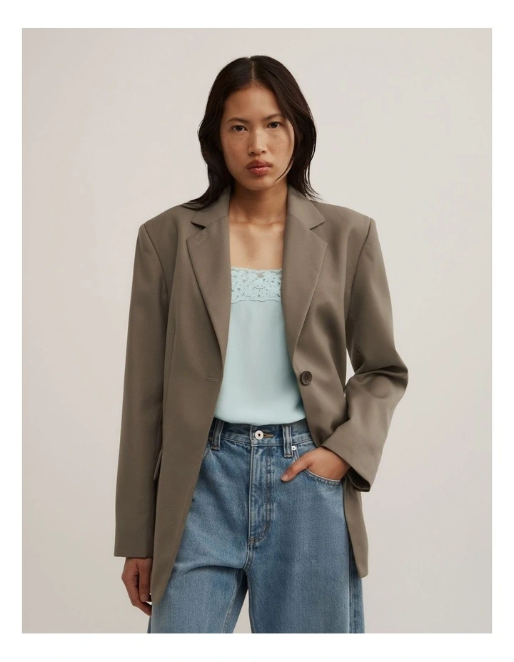 Tab Detail Blazer in Khaki image 1