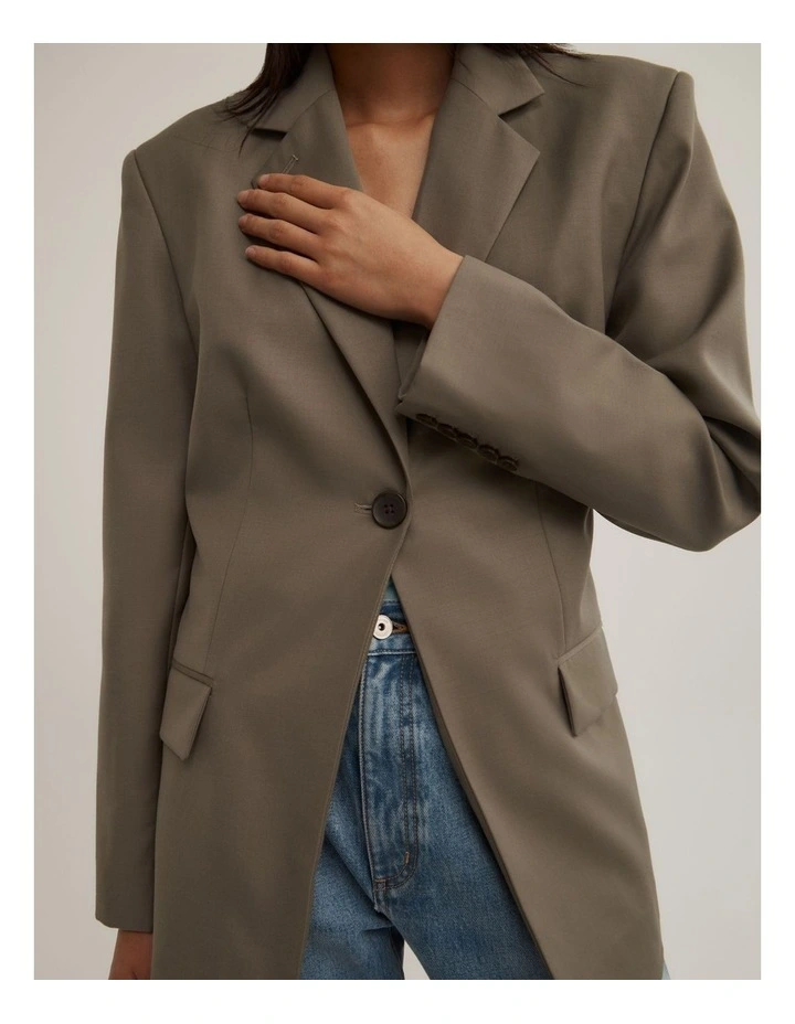 Tab Detail Blazer in Khaki image 3