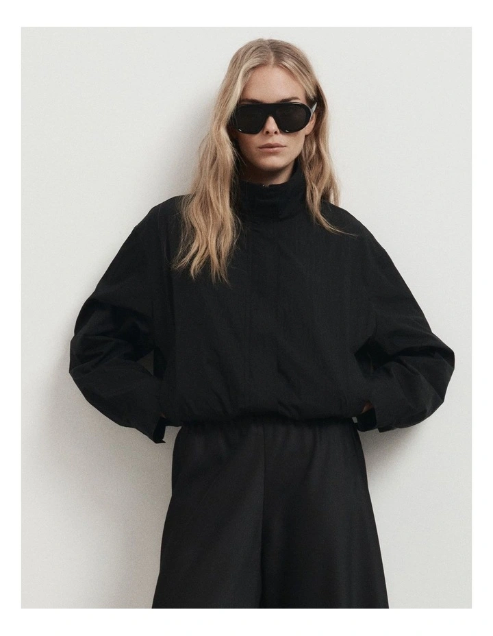 Funnel Zip Through Jacket in Black image 2
