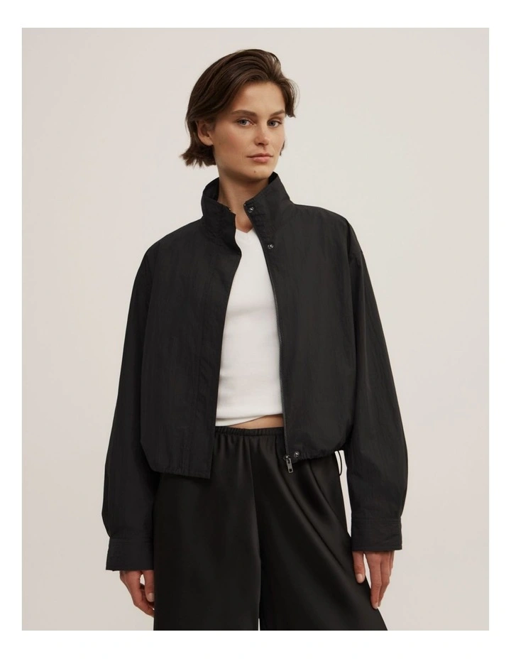 Funnel Zip Through Jacket in Black image 3