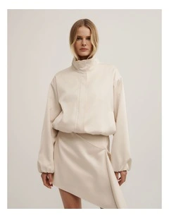 Satin Funnel Jacket in Chalk