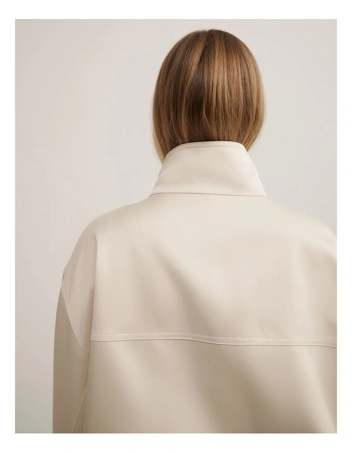 Satin Funnel Jacket in Chalk image 5
