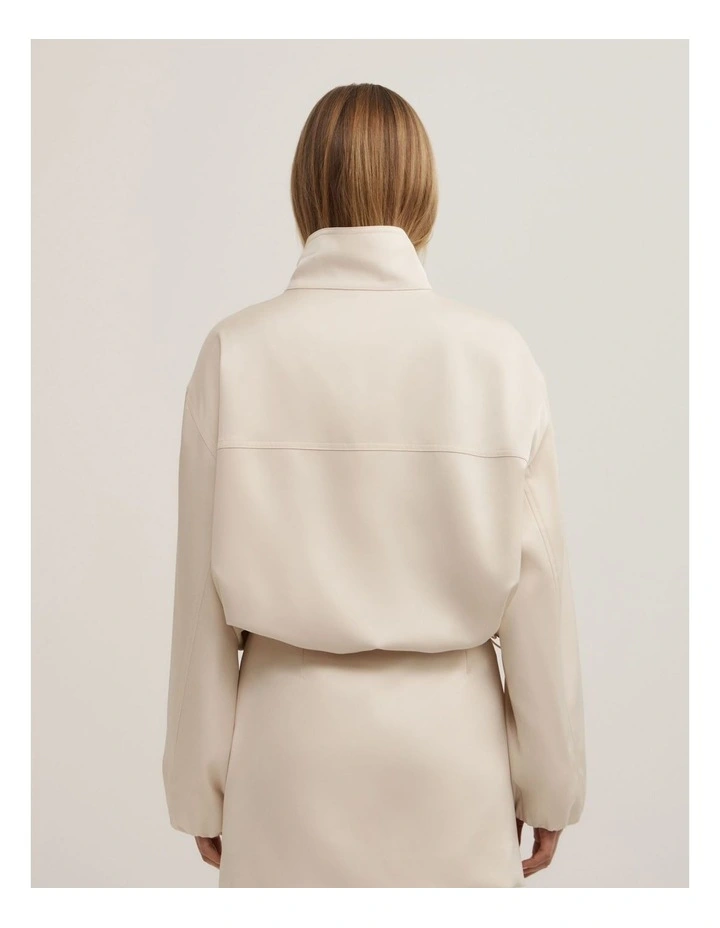 Satin Funnel Jacket in Chalk image 6