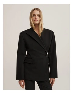 Long Sleeve Wrap Blazer in Black