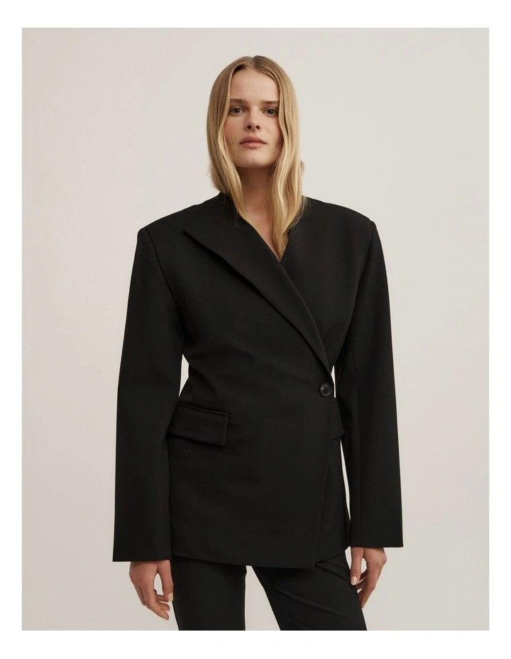 Long Sleeve Wrap Blazer in Black image 1