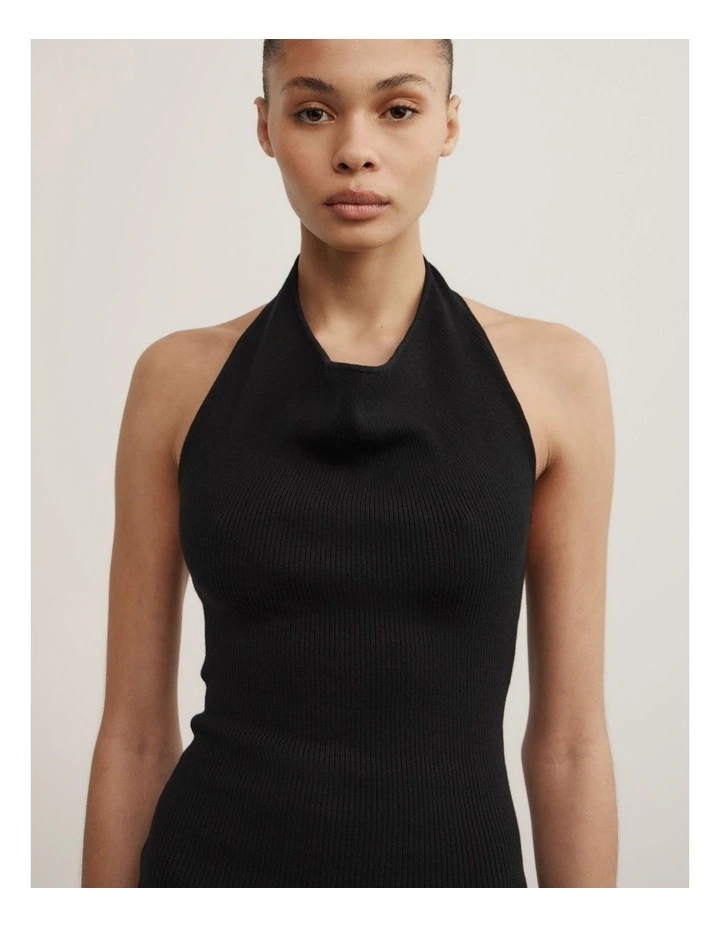 Halter Knit Top in Black image 3