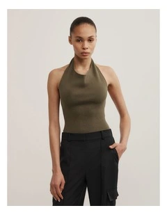 Halter Knit Top in Khaki
