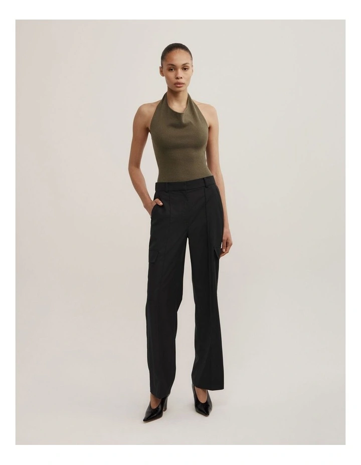 Halter Knit Top in Khaki image 2