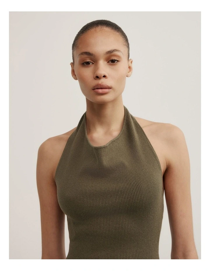 Halter Knit Top in Khaki image 3