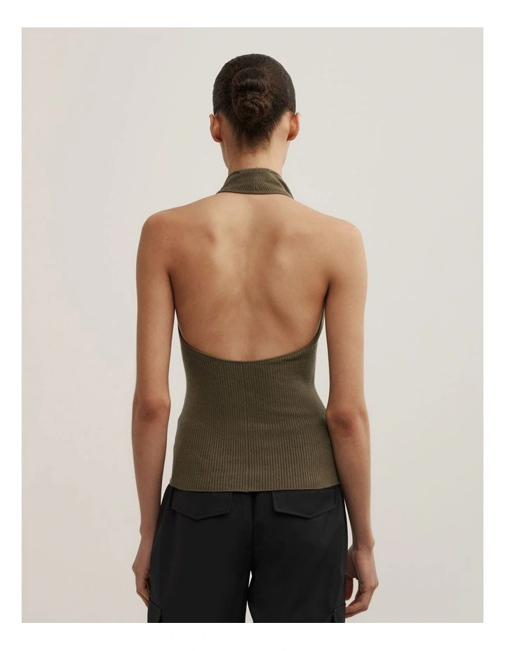 Halter Knit Top in Khaki image 5