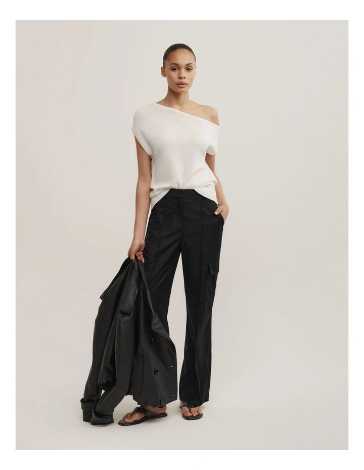 Asymmetric Short Sleeve Slouch Knit in Chalk image 2