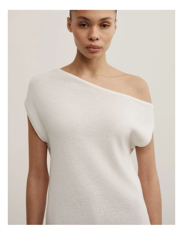 Asymmetric Short Sleeve Slouch Knit in Chalk image 3