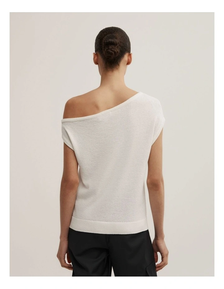 Asymmetric Short Sleeve Slouch Knit in Chalk image 4