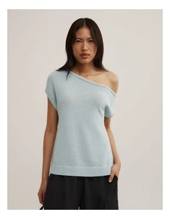 Asymmetric Short Sleeve Slouch Knit in Seafoam