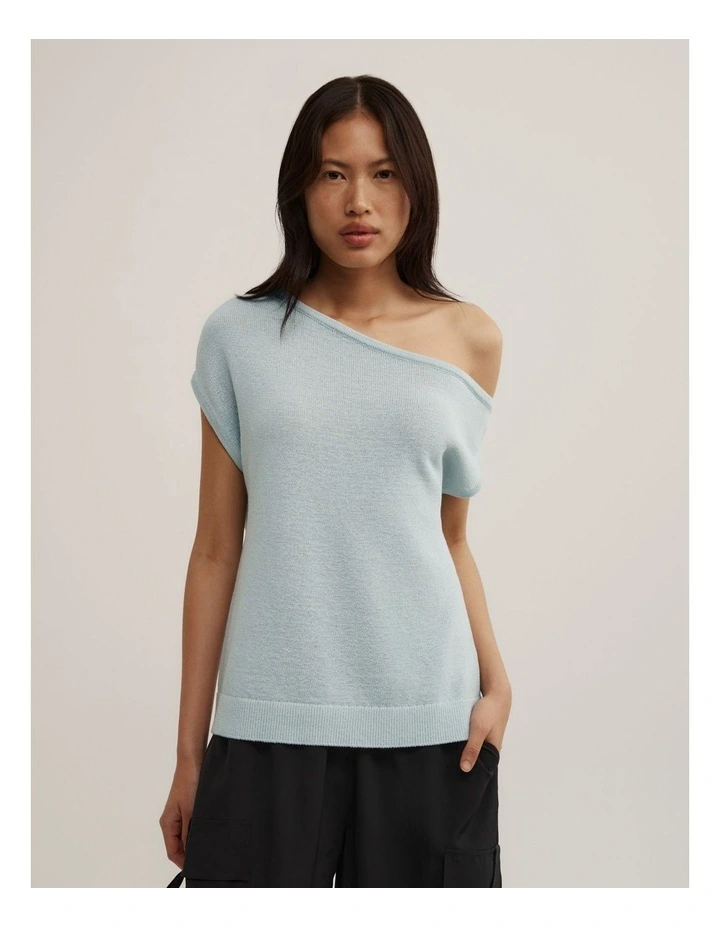 Asymmetric Short Sleeve Slouch Knit in Seafoam image 1