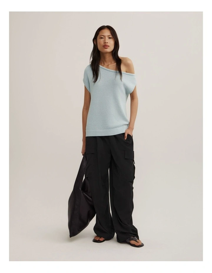 Asymmetric Short Sleeve Slouch Knit in Seafoam image 2