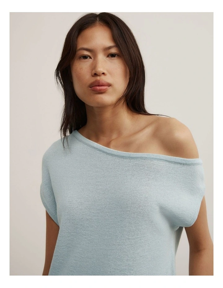 Asymmetric Short Sleeve Slouch Knit in Seafoam image 3