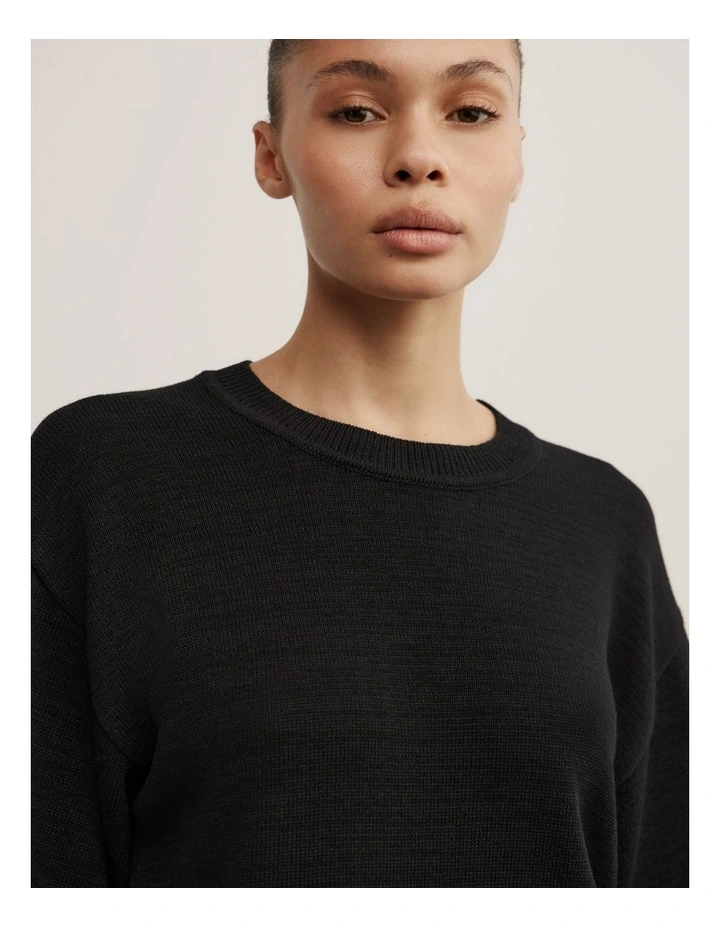 Relaxed Knit T-shirt in Black image 3