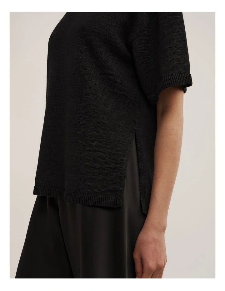 Relaxed Knit T-shirt in Black image 4
