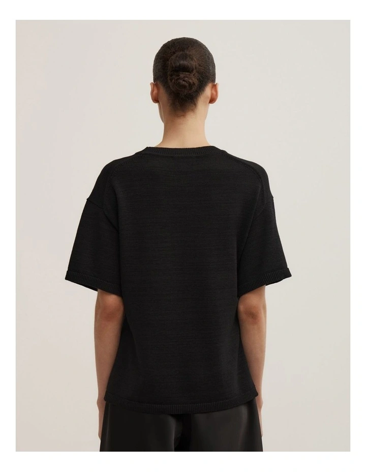 Relaxed Knit T-shirt in Black image 5