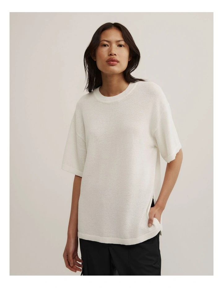 Relaxed Knit T-shirt in Chalk image 1