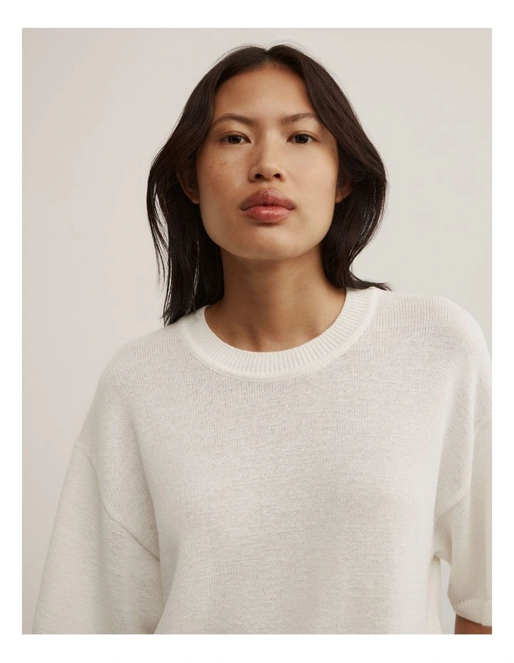 Relaxed Knit T-shirt in Chalk image 3
