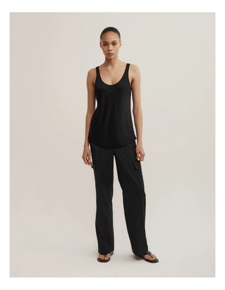 Satin Tank Top in Black image 2