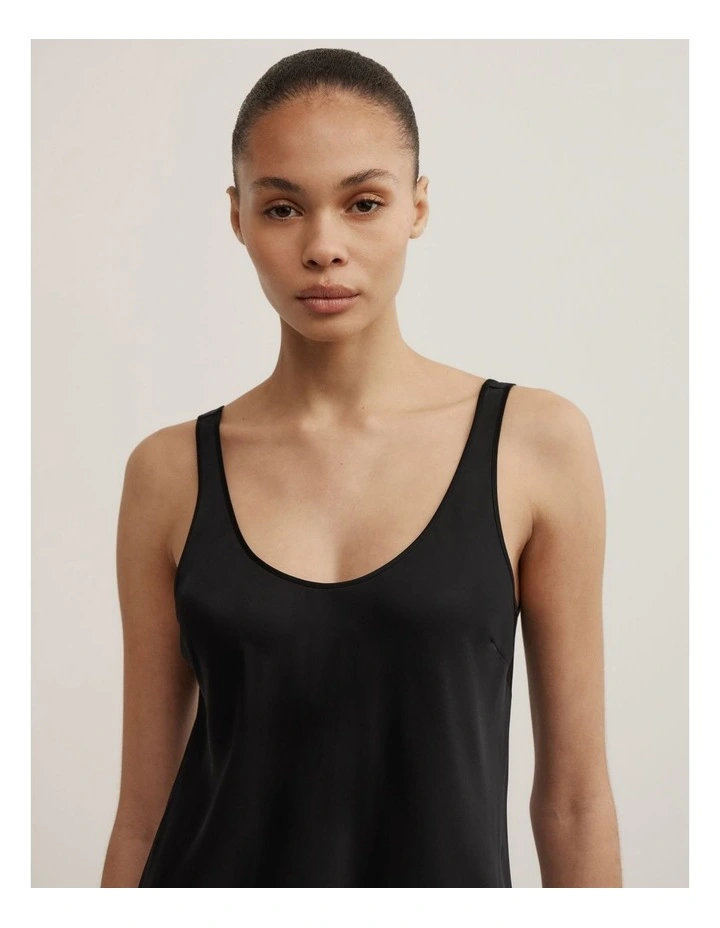 Satin Tank Top in Black image 3