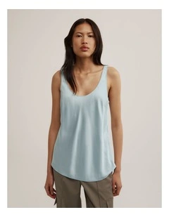 Satin Tank Top in Seafoam