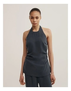 Halter Detail Top in Washed Black