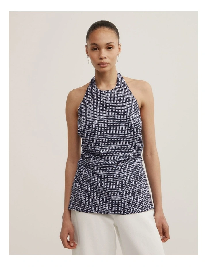 Halter Detail Top in Navy Geo Tile image 1