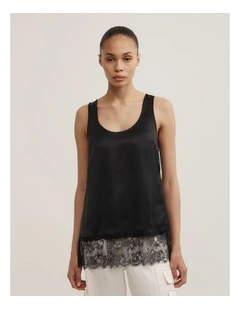 Lace Hem Tank Top in Black