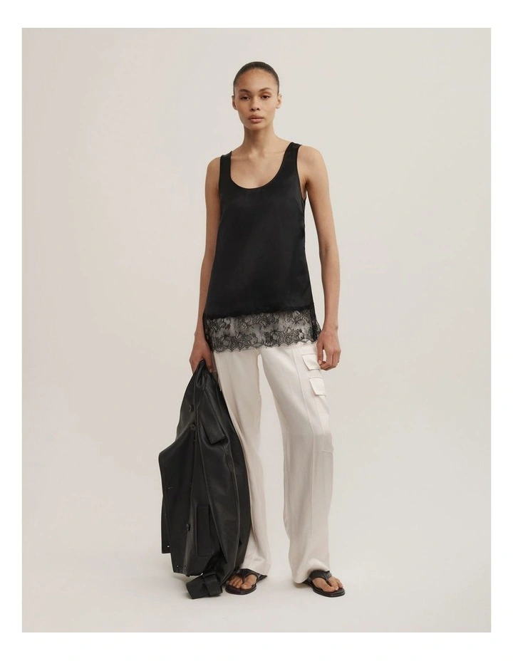 Lace Hem Tank Top in Black image 2