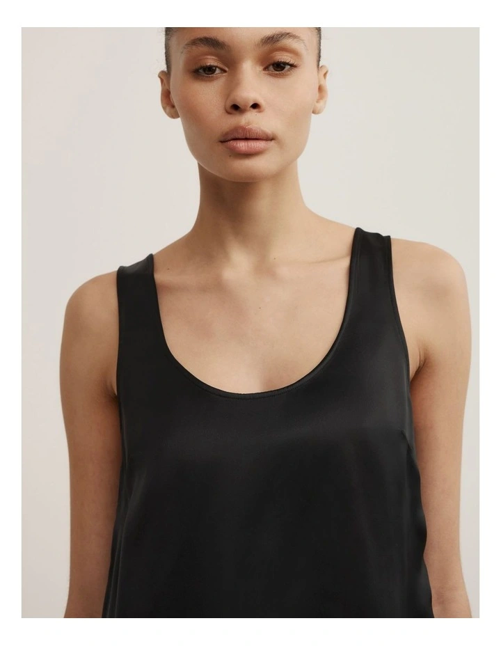 Lace Hem Tank Top in Black image 3