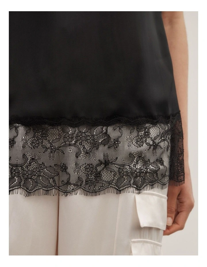 Lace Hem Tank Top in Black image 4