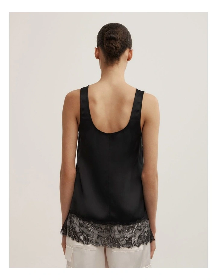 Lace Hem Tank Top in Black image 5