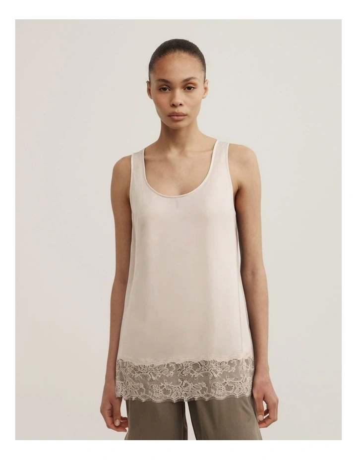Lace Hem Tank Top in Chalk image 1