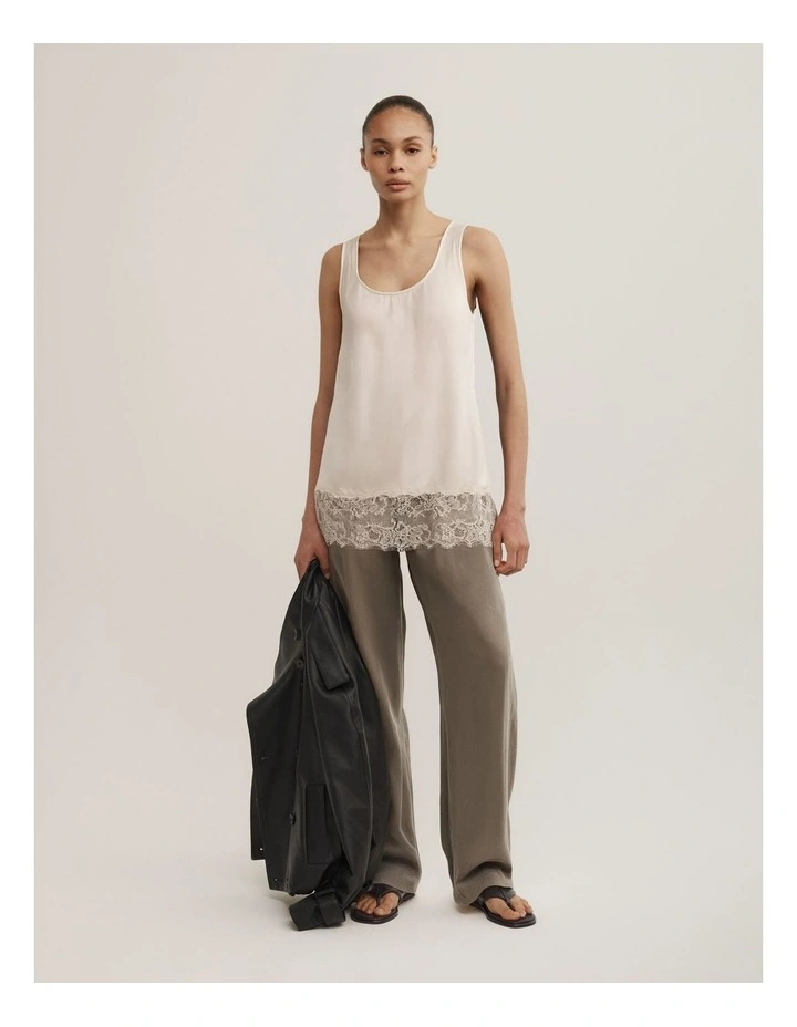 Lace Hem Tank Top in Chalk image 2