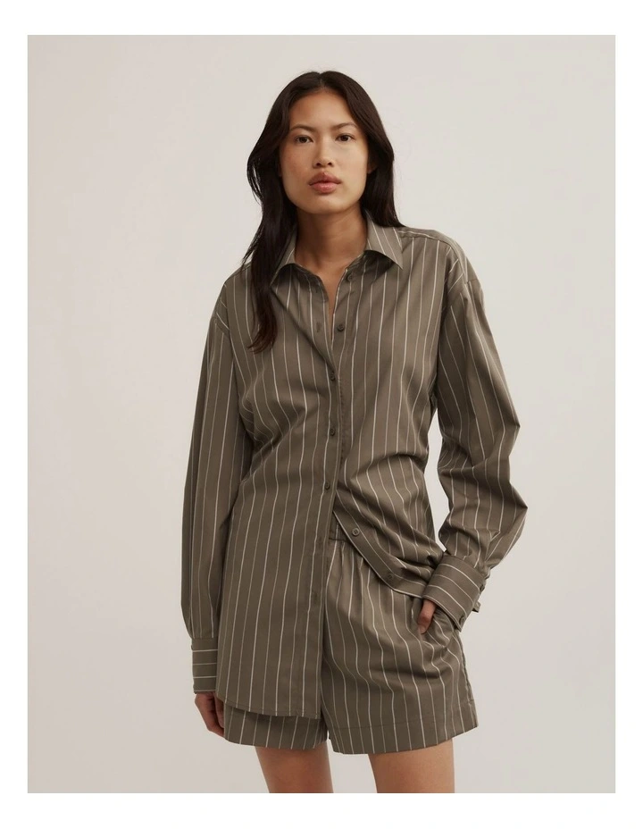 Tie Back Summer Shirt in Khaki Stripe image 1