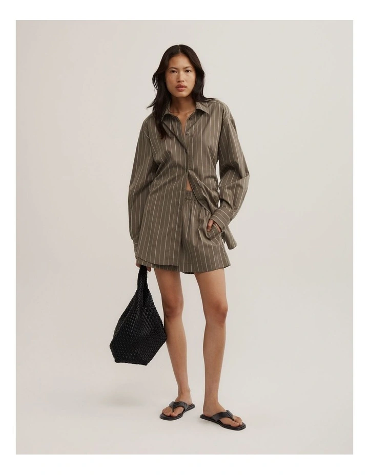 Tie Back Summer Shirt in Khaki Stripe image 2