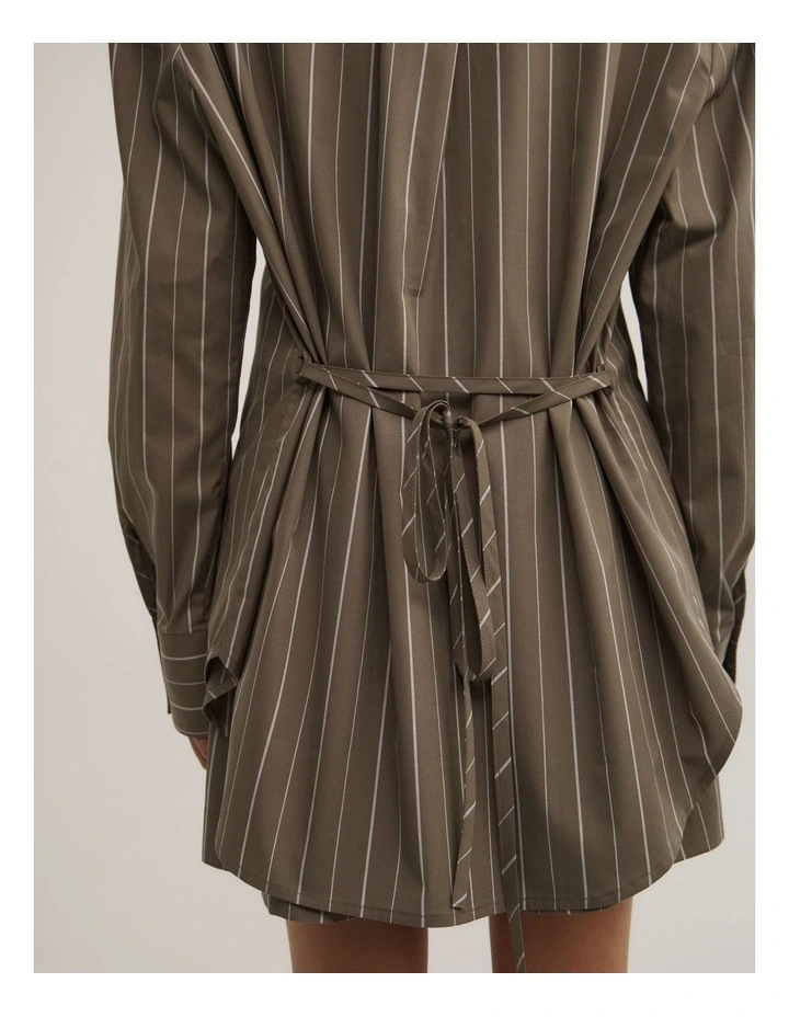 Tie Back Summer Shirt in Khaki Stripe image 3