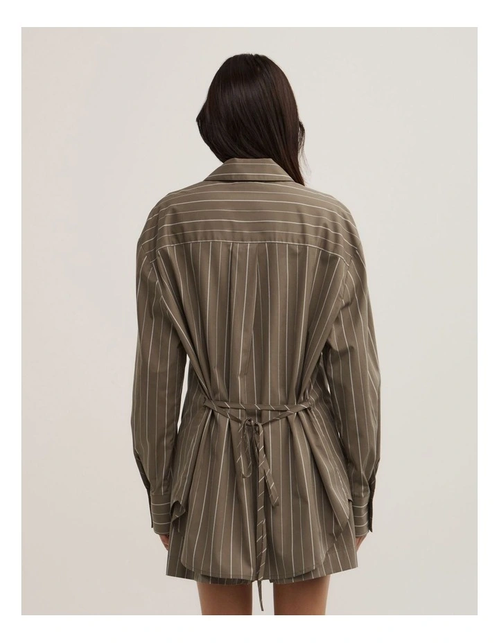 Tie Back Summer Shirt in Khaki Stripe image 4