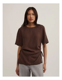 Ruched Woven T-shirt in Espresso