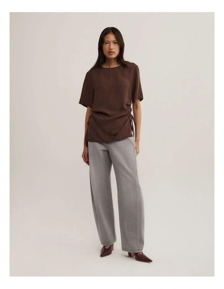 Ruched Woven T-shirt in Espresso image 2